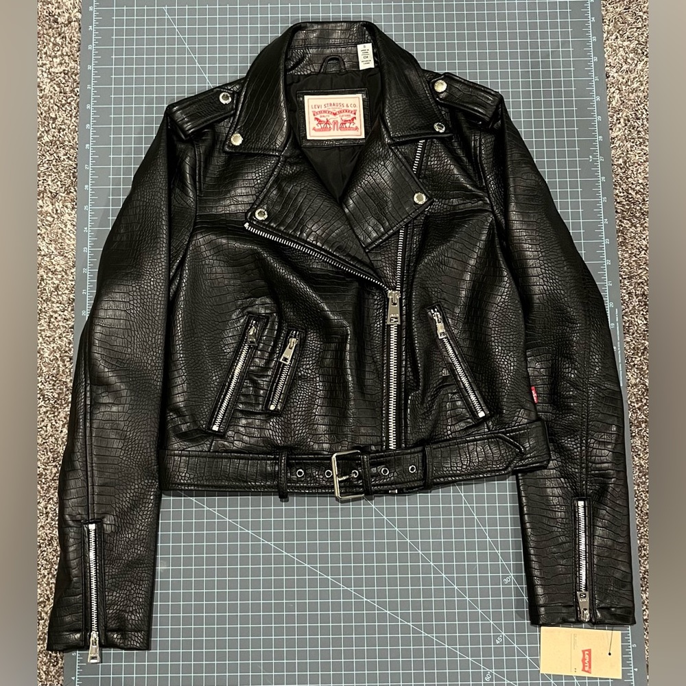 Levi’s black croc faux leather moto jacket